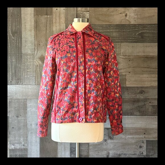 Handmade reversible sparkly floral button up jacket medium feminine coastal fall - Picture 1 of 13